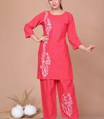 Red Colour Printed Cotton Co - ord set - Plus Size