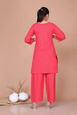 Red Colour Printed Cotton Co - ord set - Plus Size 5