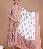 Orange Partywear Floral Printed Anarkali Kurta Dupatta - Plus Size