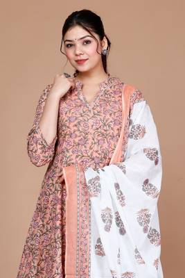 Orange Partywear Floral Printed Anarkali Kurta Dupatta - Plus Size 5