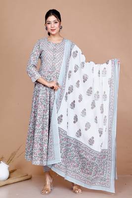 Blue Printed with Gota Patti Work Anarkali Kurta with Dupatta - Plus Size 1