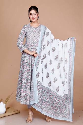 Blue Printed with Gota Patti Work Anarkali Kurta with Dupatta - Plus Size