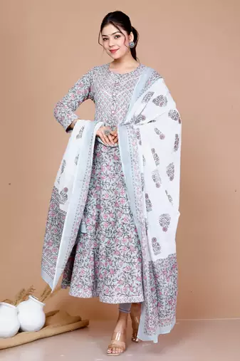 Blue Printed with Gota Patti Work Anarkali Kurta with Dupatta - Plus Size