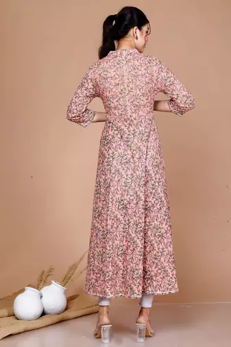 Blue Printed with Gota Patti Work Anarkali Kurta with Dupatta - Plus Size