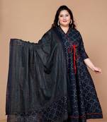 Blue Abstract Printed & Tasseles Angrakha Kurta with Blue Dupatta set - Plus Size