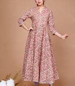 Orange Floral Printed Thread Work Anarkali Kurta - Plus Size