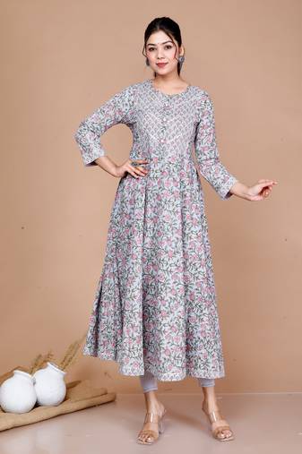 Floral Printed Anarkali Kurta - Plus Size