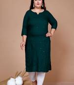 Green Mirror Work Straight Kurta - Plus Size