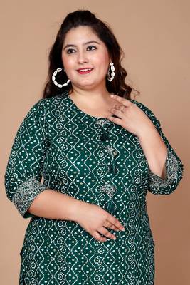 Rayon Bandhani Print Straight Kurta Green - Plus Size 4