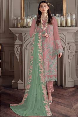 Peach pakistani suit with sequence embroidery work 1
