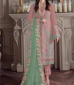 Peach pakistani suit with sequence embroidery work