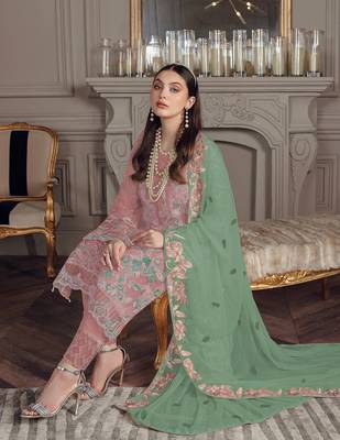 Peach pakistani suit with sequence embroidery work 2