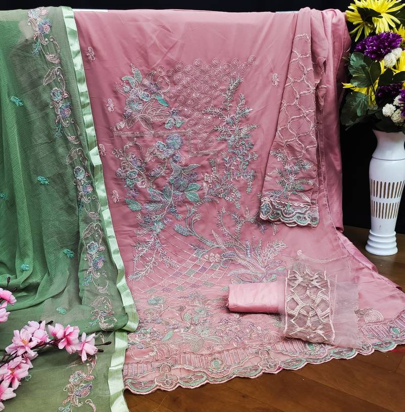 Peach pakistani suit with sequence embroidery work