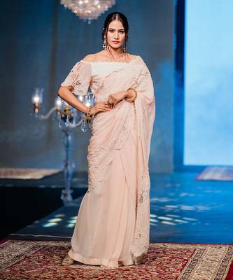 Peach skirt saree set 1