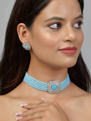 American diamond beads layered choker jewellery set 2