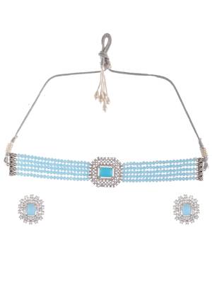 American diamond beads layered choker jewellery set 3