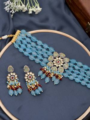 Blue Brass Beaded Jewellery Necklace Set 1