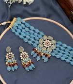 Blue Brass Beaded Jewellery Necklace Set