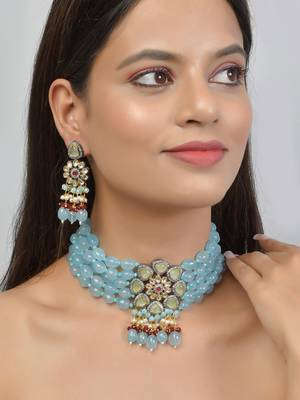 Blue Brass Beaded Jewellery Necklace Set 2