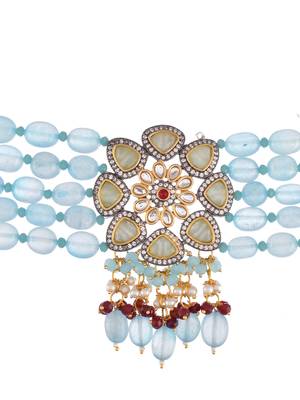 Blue Brass Beaded Jewellery Necklace Set 3