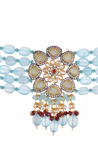Blue Brass Beaded Jewellery Necklace Set