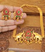 Matte finish kempu elephant necklace set
