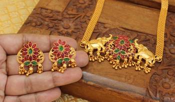 Matte finish kempu elephant necklace set 2