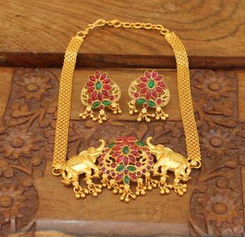 Matte finish kempu elephant necklace set 3