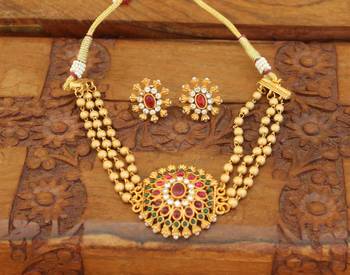 Matte finish kempu necklace set 1