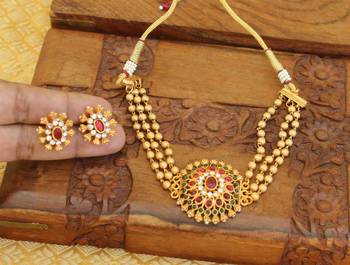 Matte finish kempu necklace set 2