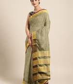 Cotton Silk Golden Zari Tissue Contrast Border Saree With Desingner Jacqaurd Blouse.