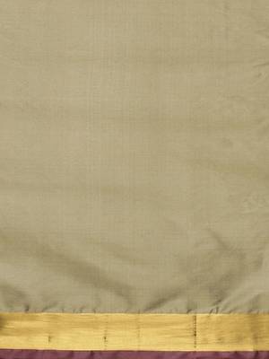 Cotton Silk Golden Zari Tissue Contrast Border Saree With Desingner Jacqaurd Blouse. 3