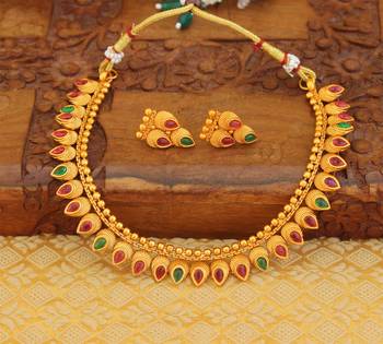 Matte finish kempu necklace set 1