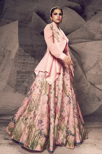 The Pink Floral Blazer Lehenga