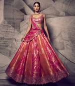 Orange and Pink Brocade Zari Work Lehenga 
