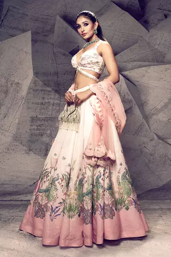 The Pink Floral Sequins Ombre Lehenga
