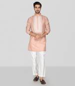 Peach hand block printed short kurta set