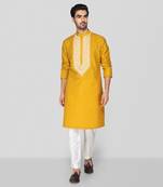 Mustard yellow embroidered yoke kurta set
