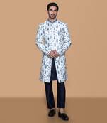 Embroidered gradation ivory-blue sherwani set