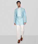 Sky blue hand block printed short kurta set