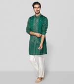 Embroidered green bundi set