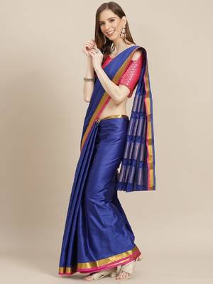 cotton silk golden zari tissue contrast border saree with desingner jacqaurd blouse. 1