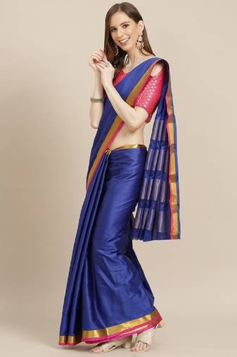 cotton silk golden zari tissue contrast border saree with desingner jacqaurd blouse.
