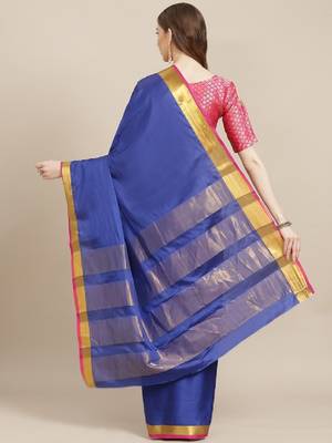 cotton silk golden zari tissue contrast border saree with desingner jacqaurd blouse. 2
