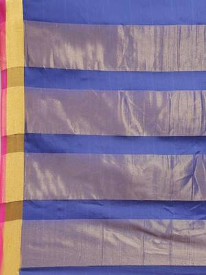cotton silk golden zari tissue contrast border saree with desingner jacqaurd blouse. 4