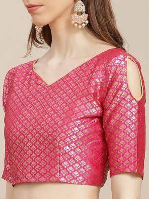 cotton silk golden zari tissue contrast border saree with desingner jacqaurd blouse. 5