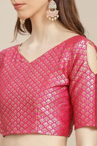 cotton silk golden zari tissue contrast border saree with desingner jacqaurd blouse.