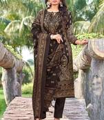 Brown pure pashmina digital print unstitched salwar kameez with pashmina shawl print