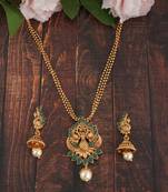 Mansiyaorange matte gold green  peacock theme pendant chain jewellery