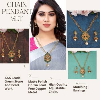 Mansiyaorange matte gold green  peacock theme pendant chain jewellery 2